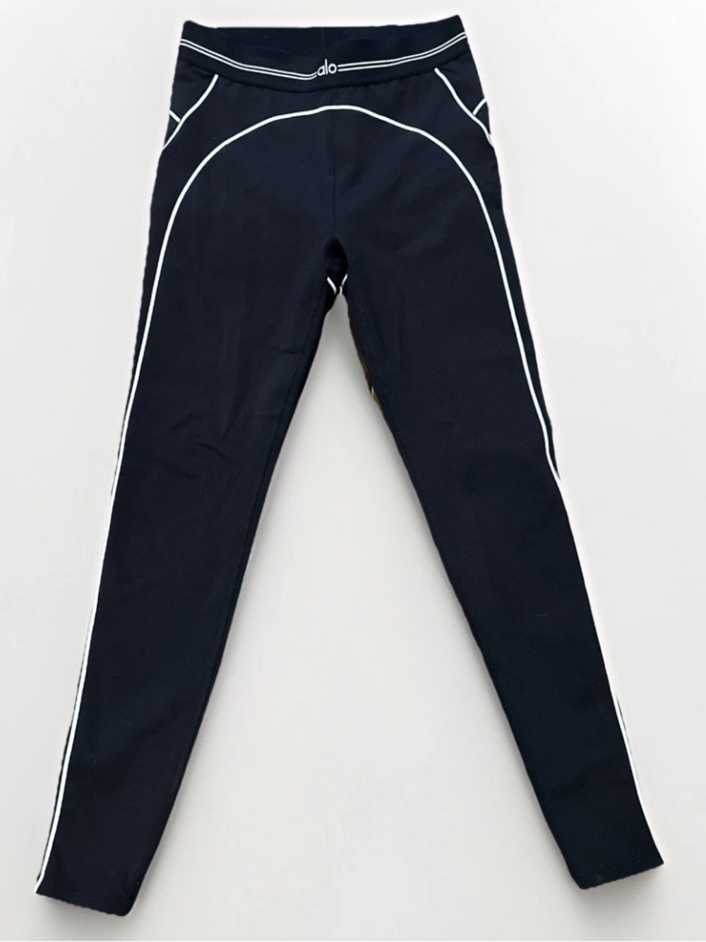 Alo Airbrush High-Waist Heart Throb Legging Black S/M Contrast Piping See Descr.